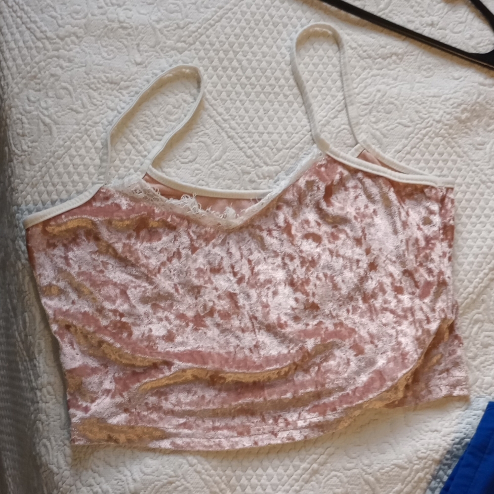 Pink velvet crop top